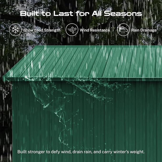 8 x 6 FT Outdoor Storage Metal Shed, Bike Garden Tool Shed with Slooping Roof, Lockable Doors and Aluminum Frames, Shed Easy to Assemble for Garden, Patio, Lawn, Green