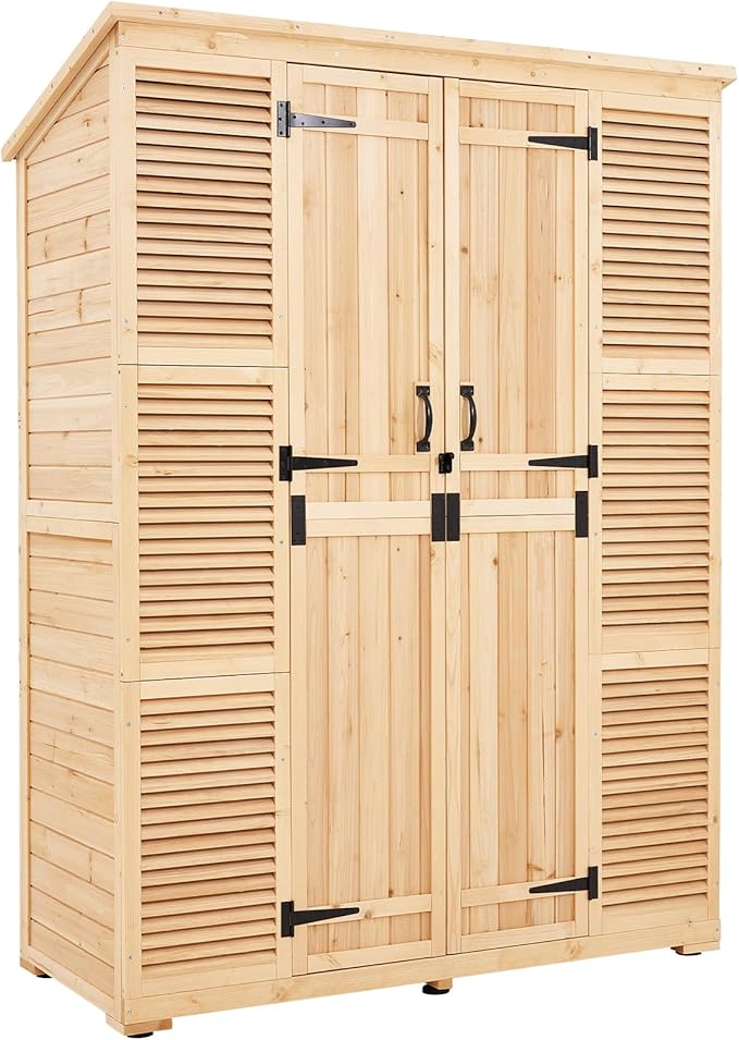 VEVOR Outdoor Storage Shed, Oversize Wooden Outside Storage Cabinet with Waterproof Roof and Metal Frame, Double Lockable Doors Garden Tool Shed Storage House Cabinet with Shelves & Floor, 58"x27"x78"