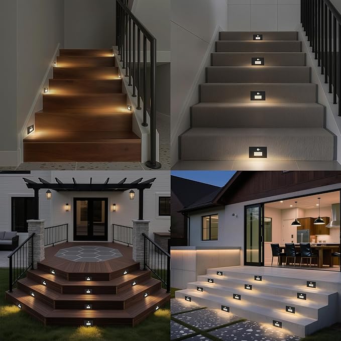 Motion Sensor Stair Lights Indoor Outdoor,Dimmable Motion Activated Step Lamp 3000K/4000K/6000K,Hardwired 120V 3W IP65 Waterproof Outside Stairway Lights,Led Staircase Light- Black