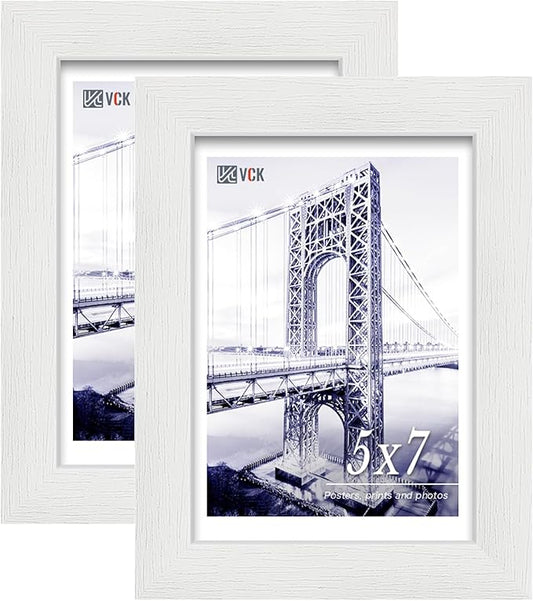 VCK 5x7 Picture Frame, White Wooden Photo Frames for Wall Hanging Gallery or Tabletop Display, 2 Pack