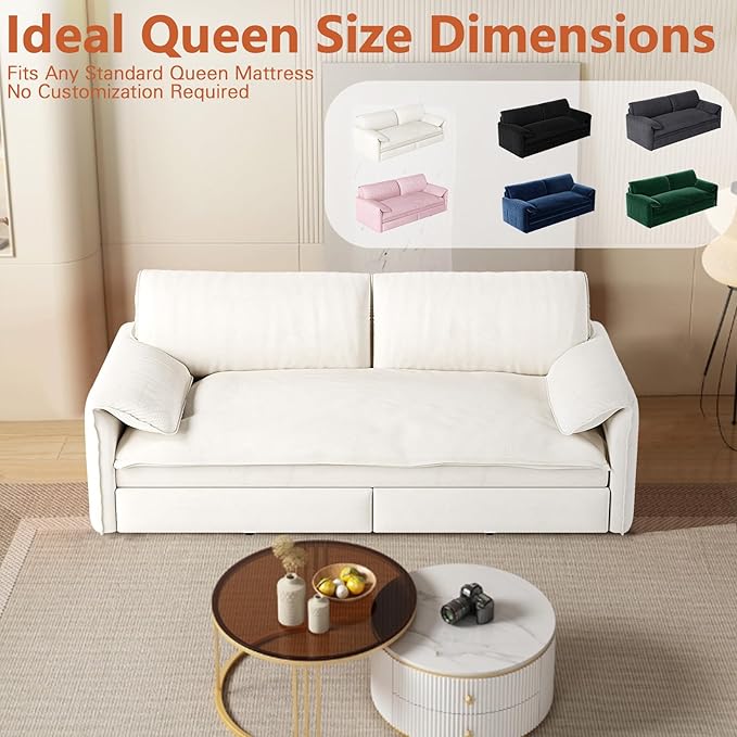 66-Inch Queen Size Convertible Sleeper Sofa Bed, 3-in-1 Pull-Out Futon Loveseat, Velvet Love Seat Couch with Side Pocket for Living Room, Office, Apartment, RV, Hide-A-Bed Fold Out Sofa&Couch
