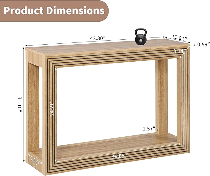 Mid-Century Fluted Console Table with Storage, Narrow Wooden Entryway Sofa Table Behind The Couch Small Entry Table for Entryway, Front Hall, Hallway Living Room, Natural