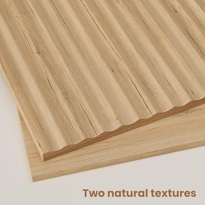 30" Tall Fluted NightStand Set of 2,Modern Side Table with Storage, 3 Drawers End Table with Charging Station,Night Stand Wood Bedside Tables for Bedroom,Curved Profile Design,Natural Oak