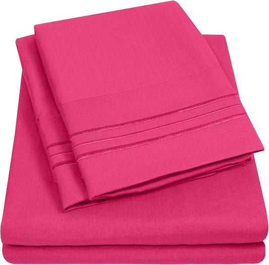 1500 Supreme Collection Full Sheet Sets Fuschia - Luxury Hotel Bed Sheets and Pillowcase Set for Full Mattress - Extra Soft, Elastic Corner Straps, Deep Pocket Sheets, Full Fuschia
