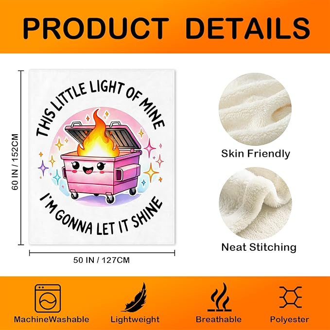 Funny Pink Dumpster Fire Throw Blanket,Funny Gifts for Women Girls,Dumpster Fire Humorous Blanket for Couch Bed Dorm Bedroom Office,50x60 Inches