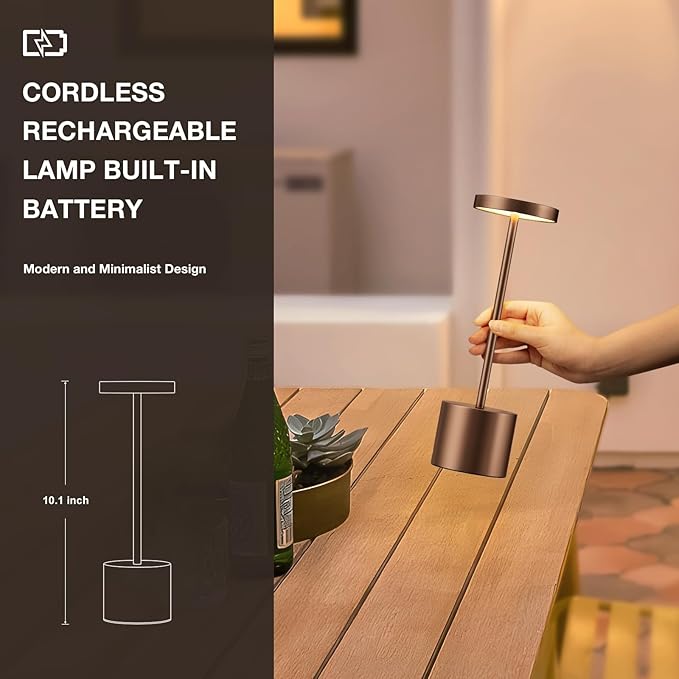 Kakanuo Brown Cordless Lamp Set, Rechargeable Lamp, 3 Color Temperature, LED Outdoor Wireless Lamps, Battery Operated Lamps, Stepless Dimmable, Touch Control