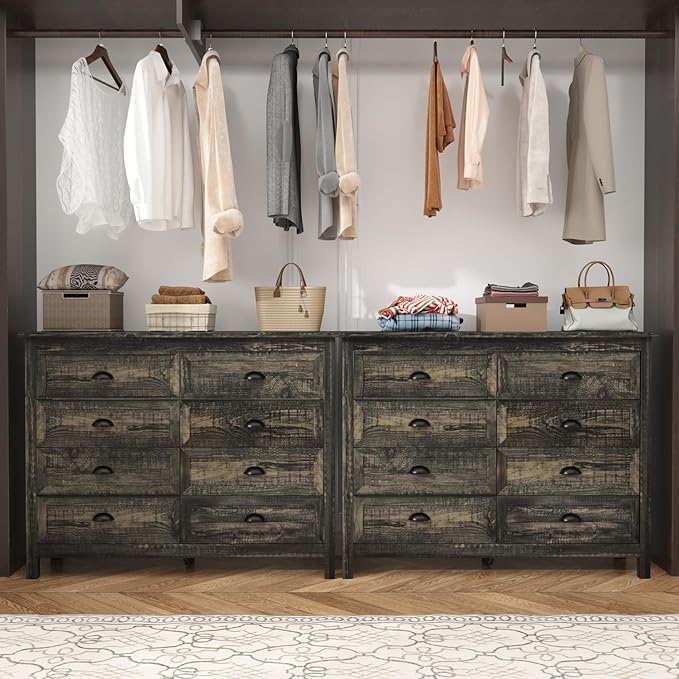 Wananlanen® Farmhouse Dresser for Bedroom, Wooden Tall Rustic Dresser for Bedroom, Hallway (Dark Oak, 8 Drawer)