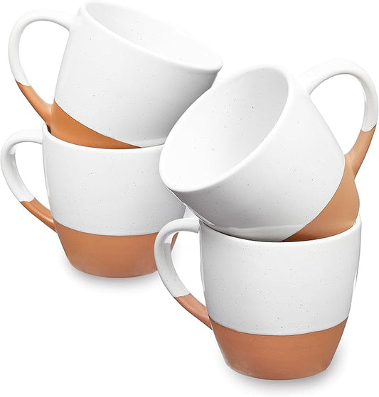 Sheffield Home - Set of 4, Large Stoneware 16oz Coffee Mugs with Handles - Dishwasher & Microwave Safe Ceramic - Ideal for Cappuccino, Espresso, Latte, or Tea - Vanilla White