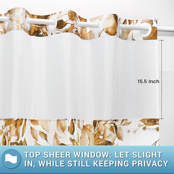 No Hook Shower Curtain with Snap in Liner - Eucalyptus Shower Curtain - Washable Waterproof Inner Liner, Plants Orange Leaves Modern Shower Curtains - Machine Washable, 71 x 74