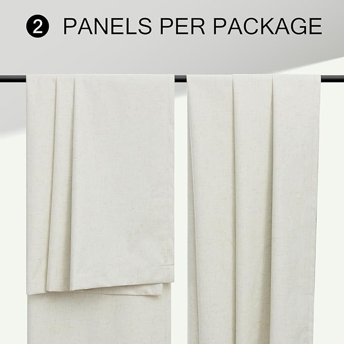 Natural Linen Back Tab Blackout Curtains & Drapes 96 Inch Long for Bedroom Livingroom Farmhouse Curtain 2 Panel Neutral Cute Black Out Room Darkening Thermal Insulated 8ft Pleated Window Curtain Cream