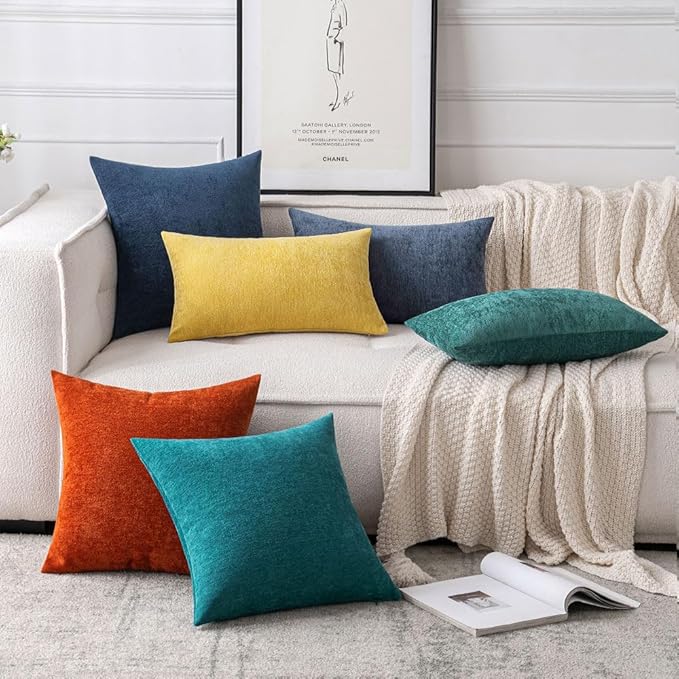 MIULEE Pack of 2 Teal Blue Decorative Pillow Covers 20x20 Inch Soft Chenille Couch Spring Throw Pillows Farmhouse Cushion Covers for Home Decor Sofa Bedroom Living Room