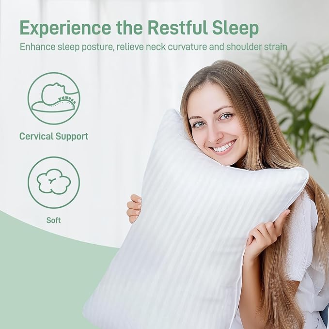 Hypoallergenic Soft King Size Pillow, Down Alternative Filling with Cotton Shell Hotel Quality Pillow, Breathable, Moisture-Wicking, Ideal for Side, Back and Stomach Sleeper, Oeko-TEX Certified
