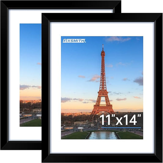 FIXSMITH 11x14 Picture Frame, Black Photo Frame with HD Plexiglass, Display Pictures 8x10 with Mat or 11x14 Without Mat, Picture Frames Collage for Wall Display, 2 Pack