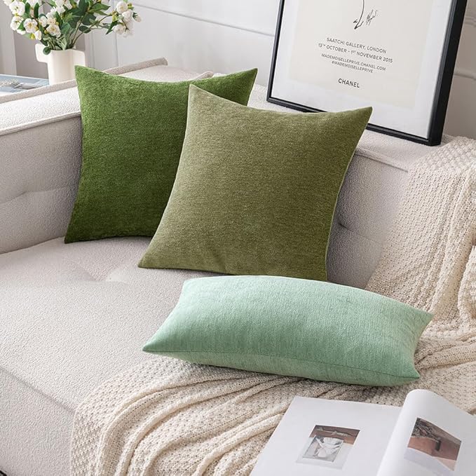 MIULEE Pack of 2 Sage Green Decorative Pillow Covers 18x18 Inch Soft Chenille Couch Spring Throw Pillows Farmhouse Cushion Covers for Home Decor Sofa Bedroom Living Room