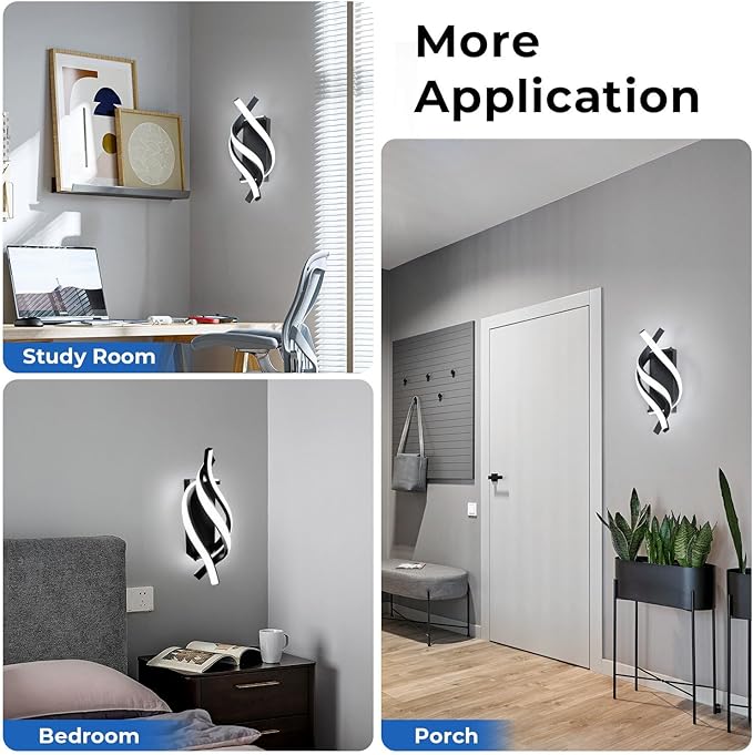 AUA LED Wall Sconce, 21W Modern Spiral Wall Sconce Lighting, 6500K Cool White Indoor Wall Light for Bedroom Living Room Office Restaurant Hallway, Wall Mounted Lamp