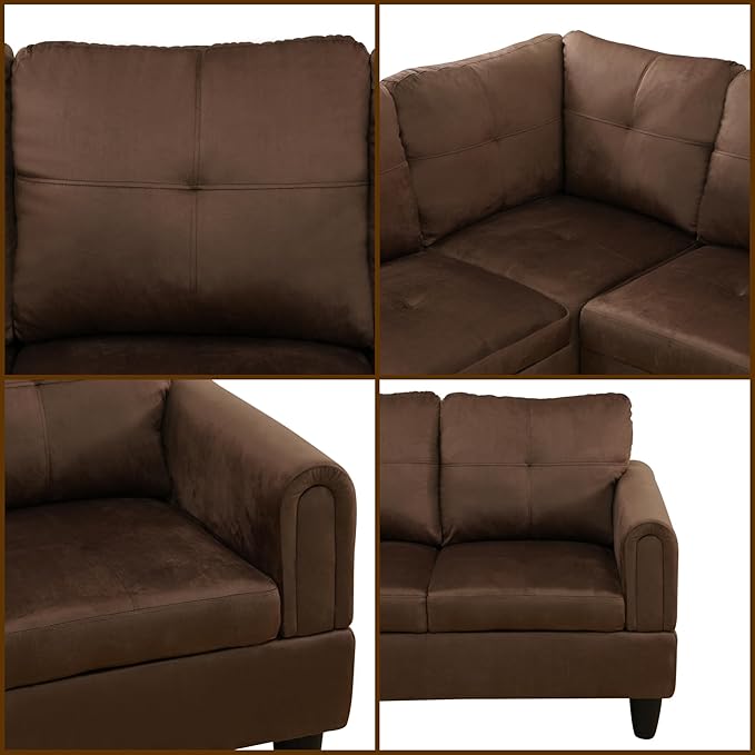 L Shaped Couch, Modular Sectional Sofa with Chaise, Modern Modular Sofas Furniture Sofa Couches for Living Room/Apartment/Office/Bedroom, Chocolate