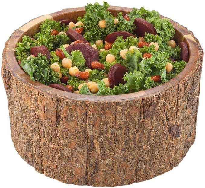 Restaurantware 140 Ounce Wood Serving Bowl 1 Large Rustic Wood Bowl - Varnished With Bark Edges Round Natural Acacia Wood Soup Bowl For Appetizers Salads Entrees