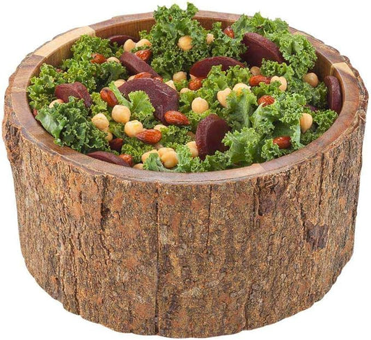 Restaurantware 140 Ounce Wood Serving Bowl 1 Large Rustic Wood Bowl - Varnished With Bark Edges Round Natural Acacia Wood Soup Bowl For Appetizers Salads Entrees