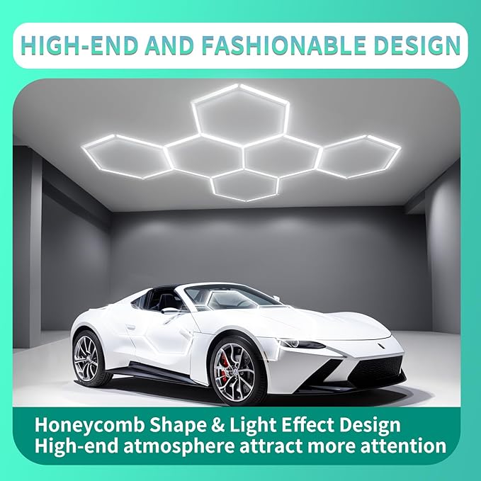Hexagon Lights: High Brightness 220W, 25,960 LM, 6500K Hexagon Garage Lights, Hexagon LED Lights 6 Grid for Garage, Shopping Mall, Workshop and Car Detailing Shop etc