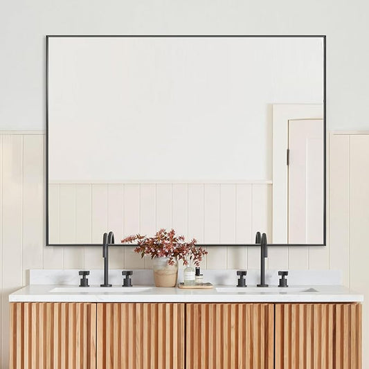36x48 Inch Black Bathroom Mirror, Copper-Free, Aluminum Alloy Frame Vanity Rectangle Wall Mounted Modern Mirror for Bedroom/Living Room/Porch Horizontal or Vertical