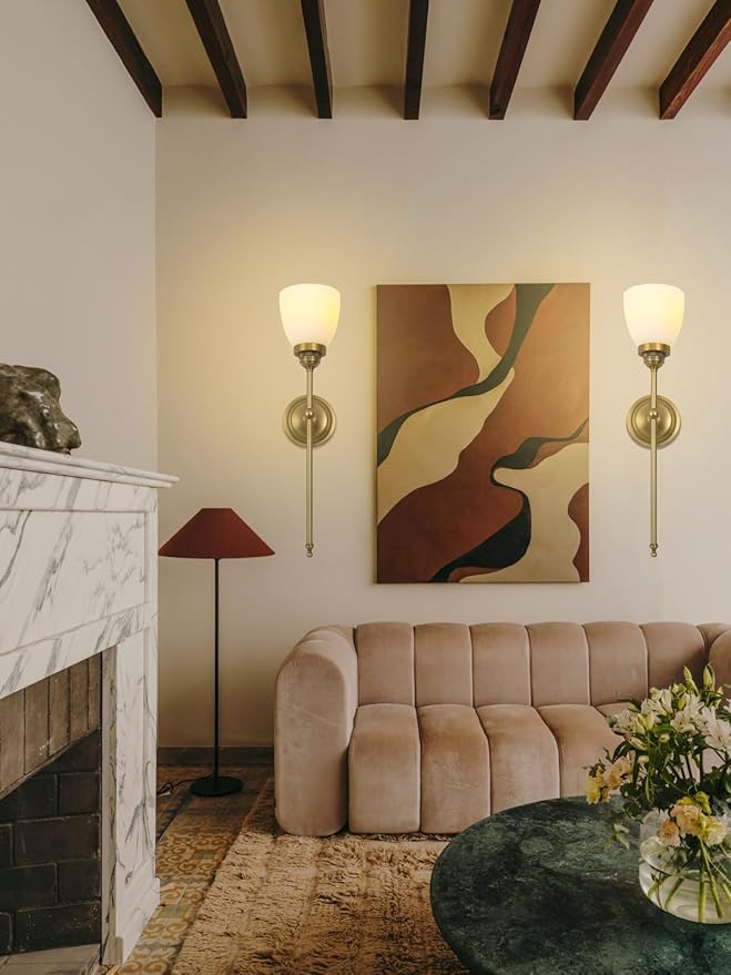 HEQIQEH Vintage Rechargeable Battery Powered Wall Sconces Set of 2, Funnel Flared Glass Shade Dimmable Cordless Wall Mounted Lamp Fixture with Remote Control for Bedroom Bathroom Vanity Stairs