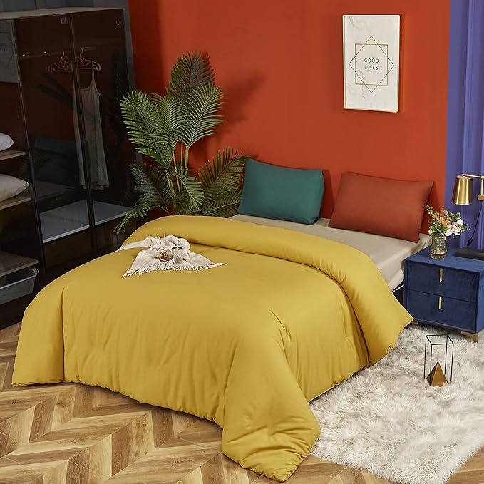 Luxlovery Mustard Yellow Comforter Set Full Modern Bright Yellow Bedding Comforter Set Full Soft Cozy Breathable Quilts for Adults Teens Kids