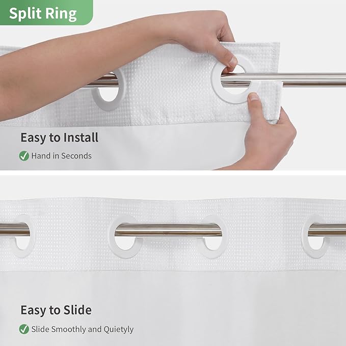 Long No Hook Shower Curtain with Snap-in Fabric Liner Set,White Waffle Weave Shower Curtains for Bathroom,Hotel Luxury Decor Bathroom Curtain Set,Waterproof & Washable,71Wx80H