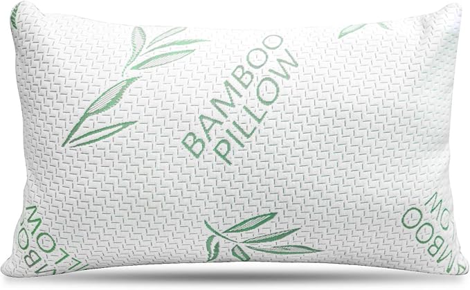 Queen Size Rayon Derived from Bamboo Pillow for Sleeping, Cooling Shredded Memory Foam Bed Pillows Set – Back, Stomach, Side Sleepers, Removable Cover, Adjustable to Firm / Soft, Queen (Pack of 1)