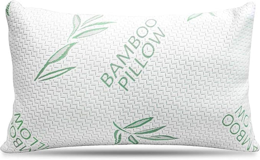 Queen Size Rayon Derived from Bamboo Pillow for Sleeping, Cooling Shredded Memory Foam Bed Pillows Set – Back, Stomach, Side Sleepers, Removable Cover, Adjustable to Firm / Soft, Queen (Pack of 1)