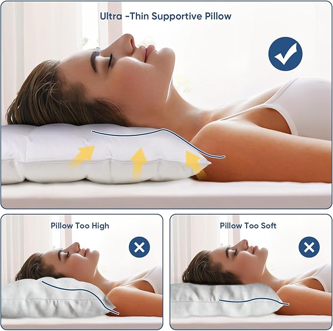 MINUPWELL 2 Packs Ultra Flat Pillows for Sleeping Thin, 7D High Support 2.5 inch Height Ultra Thin Pillows,Slim Bed Pillows for Stomach Sleeper,King Size -18x36 in