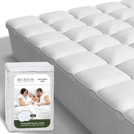 Beckham Hotel Collection California King Size Mattress Pad (Extra Padded) & Protector Hybrid - Quilted Pillow Top Mattress Cover - Thick, Plush, Fitted Mattress Topper for Bed