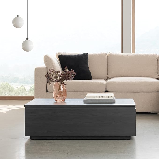 Transformer Table Lift Top Coffee Table with Storage, Black Coffee Table for Living Room, Home Office & Dining, Space-Saving Small Coffee Desk with Panel Hidden Storage for Transformer Dining Table