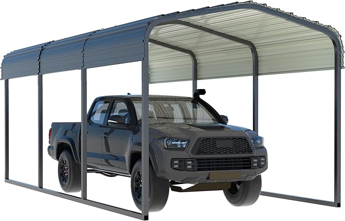 10x15 FT Heavy Duty Metal Carport, Car Port Canopy with Metal Roof, Garage Car Shelter Shade for Outdoor, Car, Truck, Boat, Gray