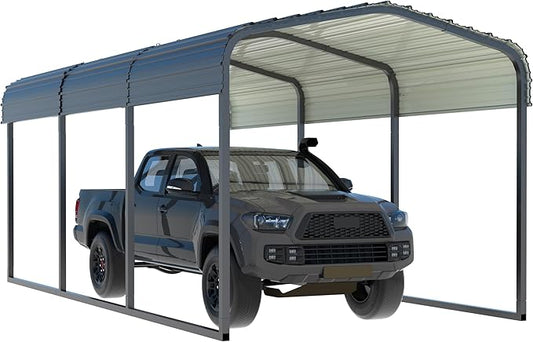 10x15 FT Heavy Duty Metal Carport, Car Port Canopy with Metal Roof, Garage Car Shelter Shade for Outdoor, Car, Truck, Boat, Gray