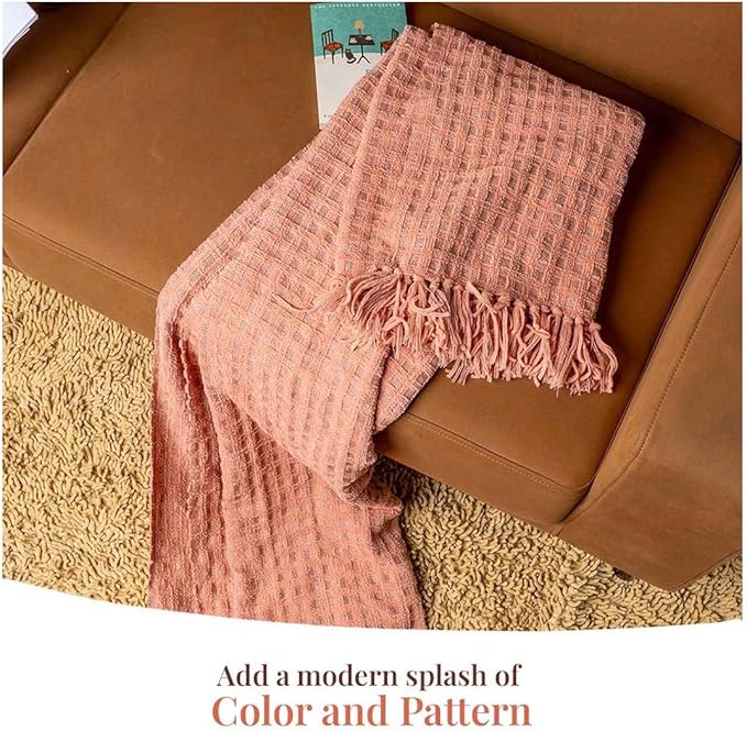 Folkulture Throw Blanket | (60 x 50) Chunky Knit Blanket for Bed, Couch | Boho Chenille White Thick Knitted Throw Blanket | Ultra Soft, Plush, Lightweight, Machine Wash, Giftable Throws