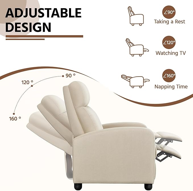 Yaheetech Modern Fabric Recliner Chair Sofa Adjustable Single Sofa with Thicker Seat Cushion and Backrest for Living Room Home Theater, Beige