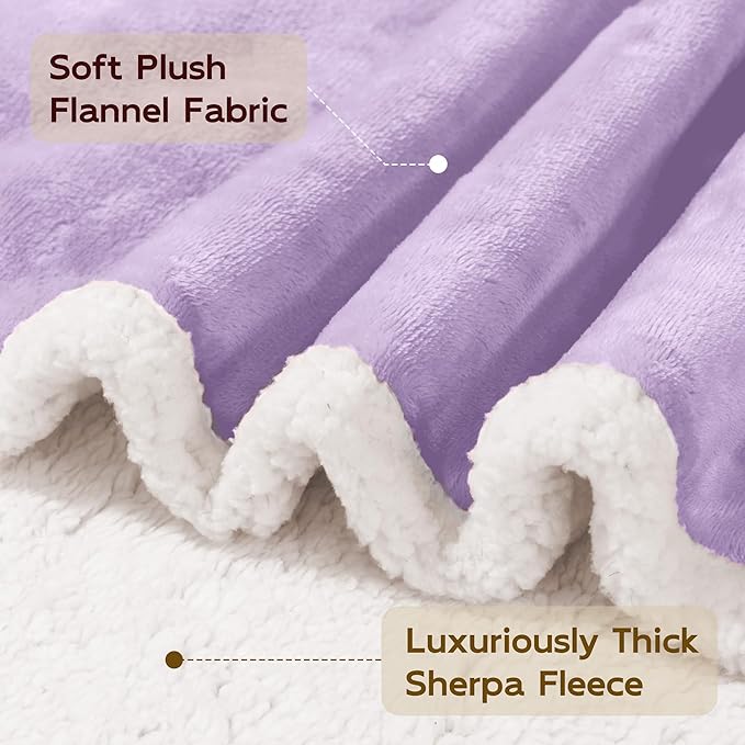 BEAUTEX Sherpa Fleece Throw Blankets, Soft Fluffy Flannel Plush Blanket and Throw, Fuzzy Cozy Cuddle Blankets for Couch Bed Sofa Adults (50" x 60", Lavender)