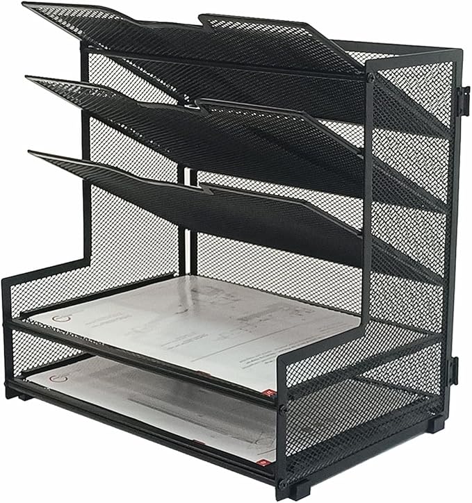 Generic 5-Tier Metal Mesh Desk Organizer, Office File Holder, Paper Organizer for Home Office Furniture, Black