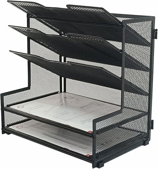 Generic 5-Tier Metal Mesh Desk Organizer, Office File Holder, Paper Organizer for Home Office Furniture, Black