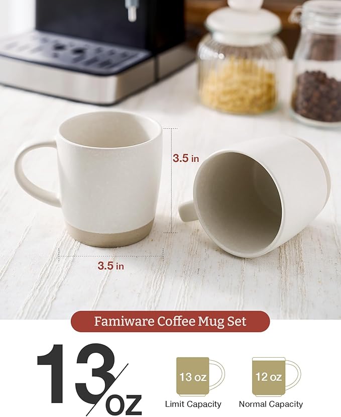 famiware Coffee Mugs Set of 4, Milkyway 13 oz Mug Set, Ceramic Cup Set with Handle for Coffee, Tea, Cocoa, Milk, Matte White