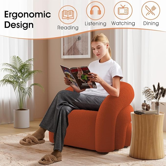 Swivel Accent Chair Set of 2,Upholstered Sherp Barrel Armchair 365° Round Modern Boucle Chair No Assembly for Living Room,Comfy Single Sofa Chairs for Bedroom(Orange)