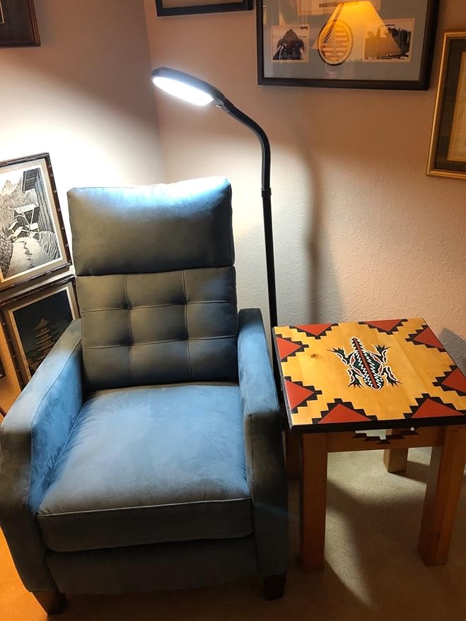 Brightech Litespan - Bright LED Floor Reading Lamp for Over Chair Crafts and Reading, Estheticians' Light for Lash Extensions, Adjustable Standing Lamp for Living Room, Bedroom, Office - Jet Black