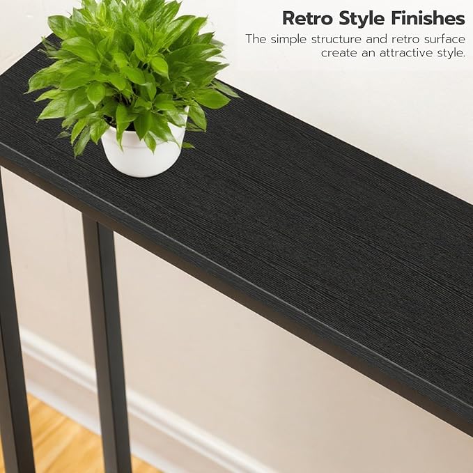 HOOBRO 2 Pack 5.9" Narrow Console Sofa Table with Power Outlets, 47.2" Long Behind Couch Table with Charging Station, Skinny Sofa Table for Living Room, Foyer, Black BB15XGP201G1