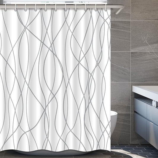 Punkray Grey and White Striped Polyester Shower Curtain for Bathroom with Hooks, Weighted Hem, Waterproof Bath Accessories Hotel Style - Machine Washable, 72 x 78