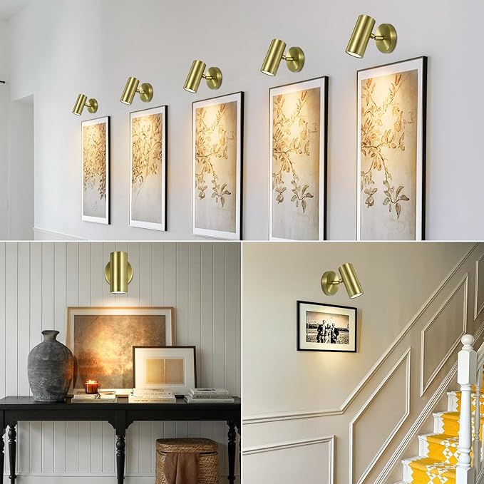 Brass Wall Sconces, Hardwired Wall Sconce Lights, LED Sconces Lighting, Dimmable Wall Mounted Light, Picture Llights for Painting Display Artwork Portrait
