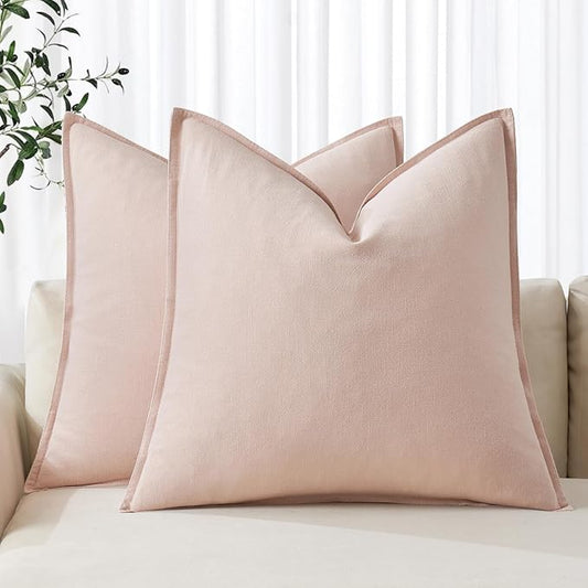 MIULEE Decorative Linen Euro Sham Pillow Covers 22x22 Inch Light Pink Boho Farmhouse Neutral Couch Throw Pillows for Bed Pack of 2 Accent Modern Pillowcase Sofa Livingroom Home Decor