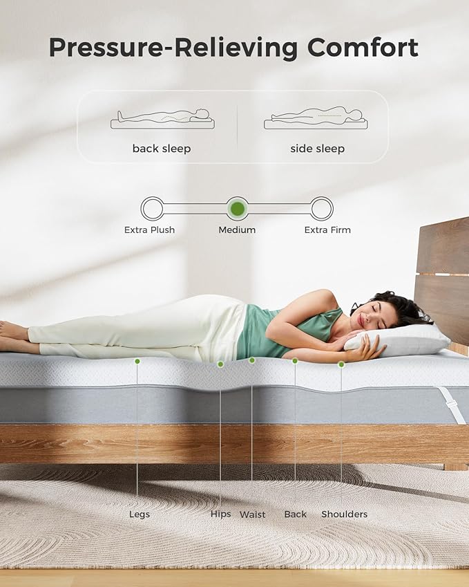 PERLECARE Queen Mattress Topper - 4 Inch Cooling Memory Foam Mattress Pad for Pressure Relief,Bed Topper with Bamboo Cover,Removable & Washable & Non-Slip,CertiPUR-US & Oeko-Tex Certified