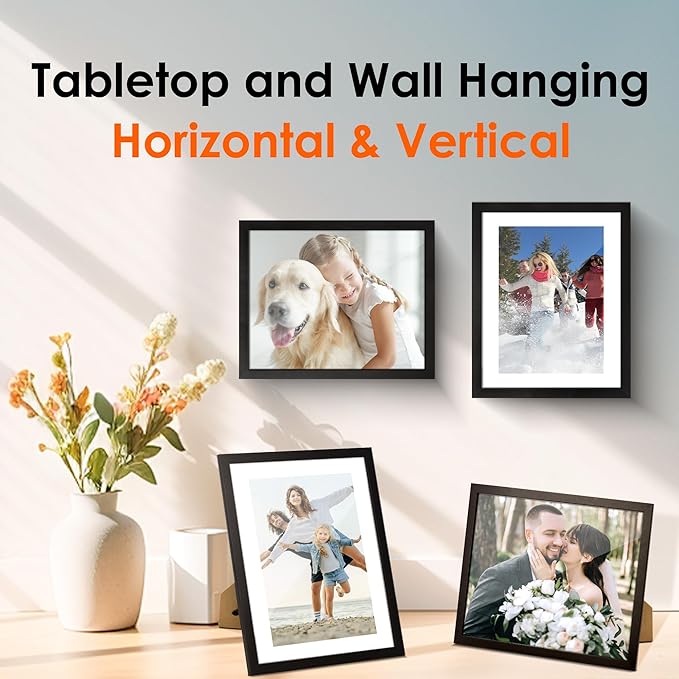 FIXSMITH 8x10 Picture Frame Set of 6, Photo Frame Bulk with HD Plexiglass, Display Pictures 5x7 with Mat or 8x10 Without Mat Multi Picture Frames Collage for Tabletop or Wall Display, Black