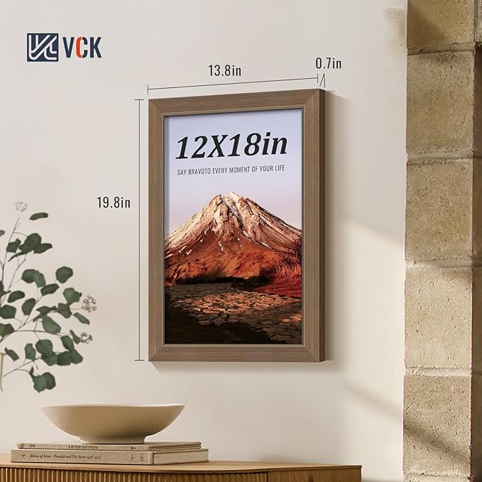 VCK 12x18 Brown Picture Frames 3 Pack, High-End Wood Wide Border Poster Frame, Multi-Directional Display Family Photos, Office Prints, Studio/Gallery/Home Artwork
