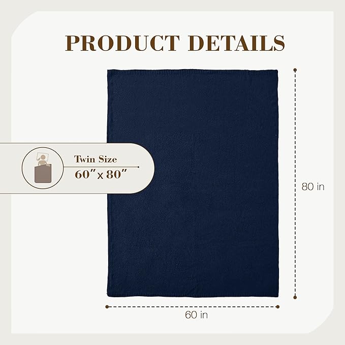 Carriediosa Wool Blend Knit Throw Blanket 60" X 80" Twin, 50% Recycled Polyester Soft Cable Knitted Fluffy Throws for Couch Lightweight Woven Blankets for Sofa Fuzzy Cozy Bed Cover, Indigo Blue